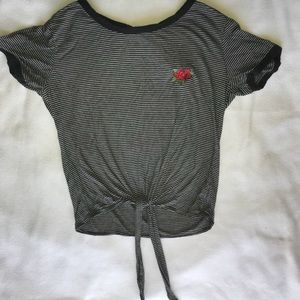 Black and White cropped top with a rose patch.